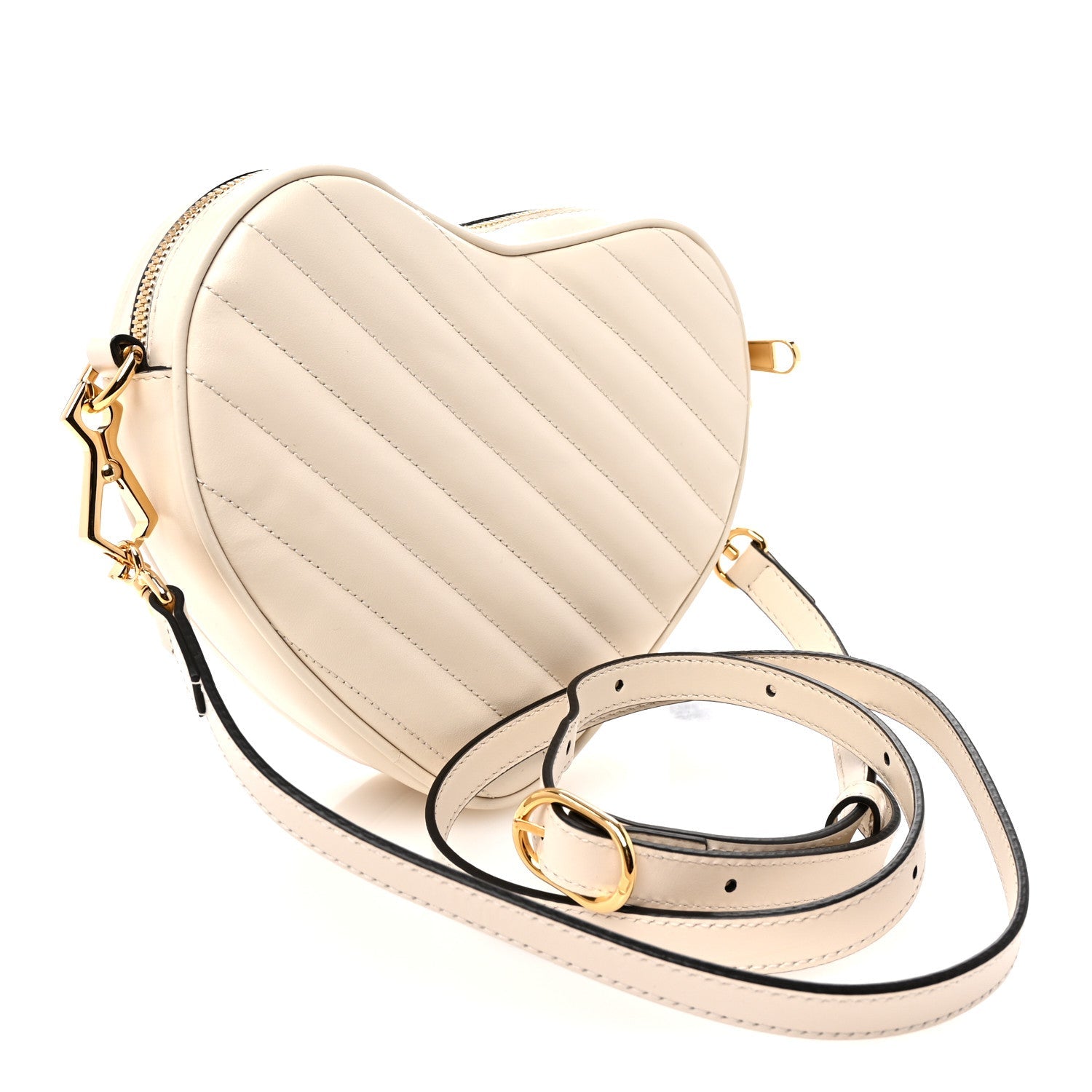 Calfskin Matelasse Diagonal Mini Interlocking G Heart Shoulder Bag Mystic White