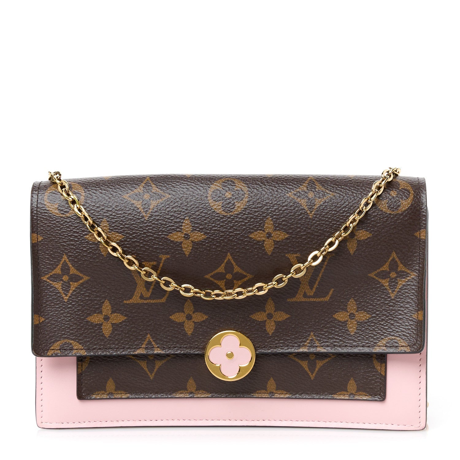 Monogram Flore Chain Wallet Rose Ballerine