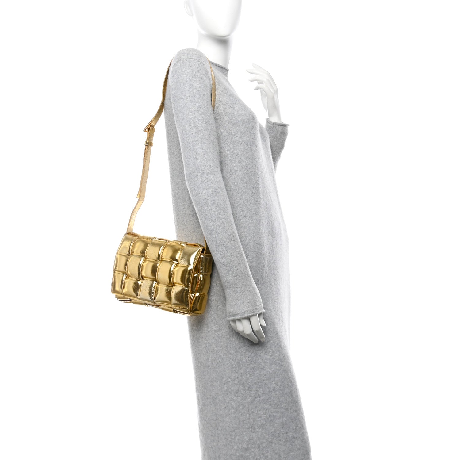 Mirror Lambskin Maxi Intreccio Padded Cassette Crossbody Bag Gold