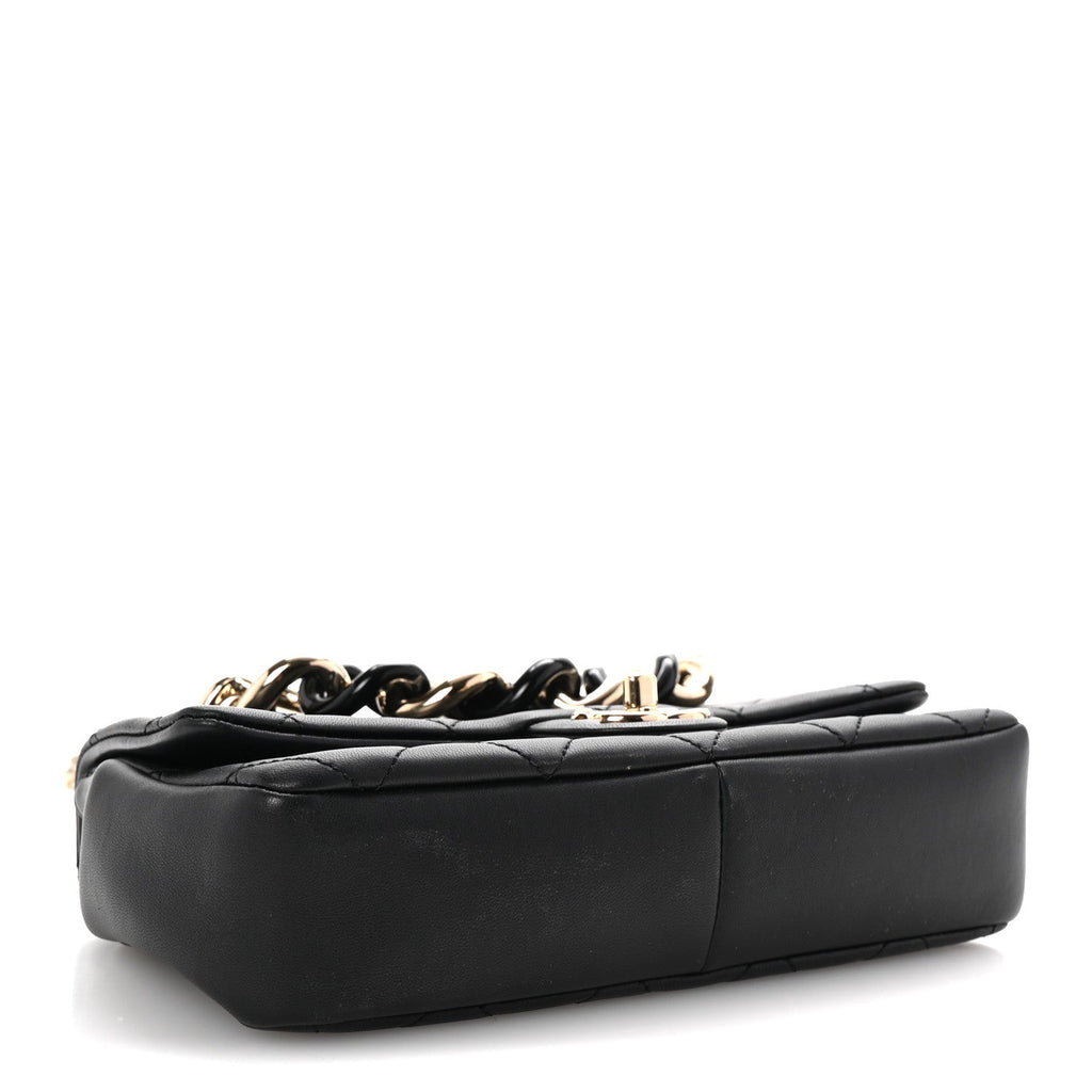 Lambskin Quilted Resin Bi-Color Chain Flap Bag Black