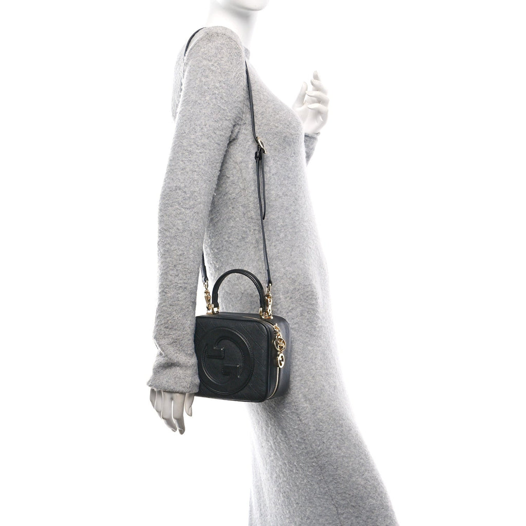 Sakai Be Green Calfskin Diagonal Stitched Blondie Top Handle Bag Black