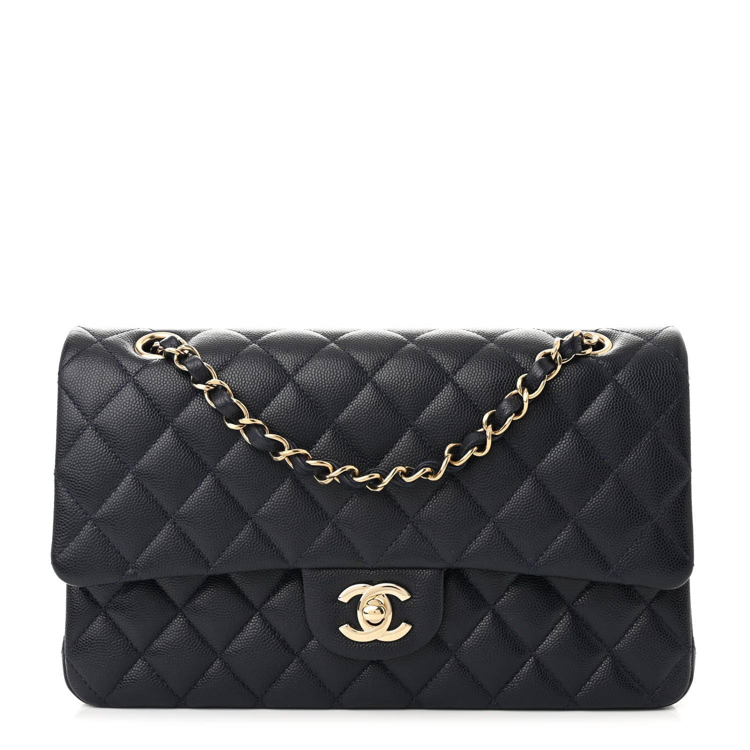 Caviar Quilted Medium Double Flap Navy