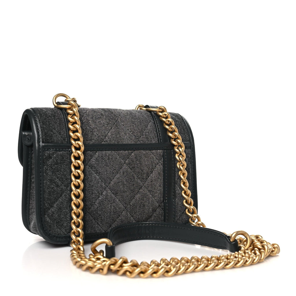 Denim Quilted Mini Flap Grey