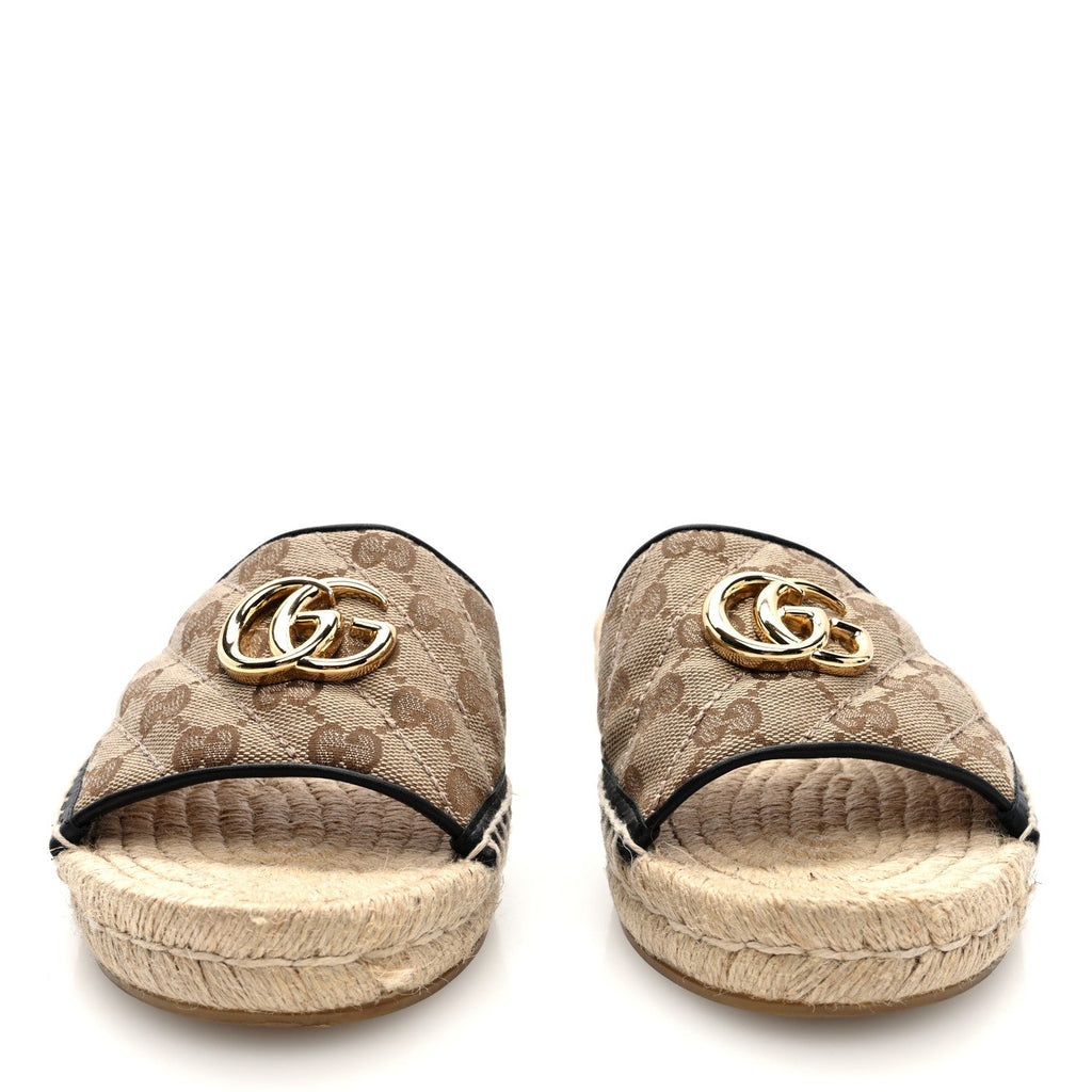 Monogram Matelasse GG Marmont Espadrille 20mm Slide Sandals 38 Beige Ebony Black