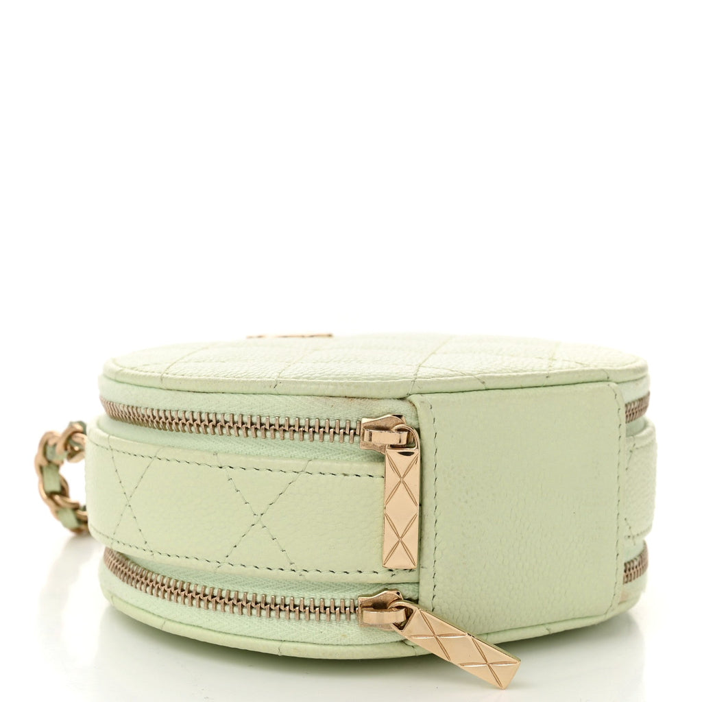 Caviar Quilted Round Handle With Care Vanity With Chain Light Green