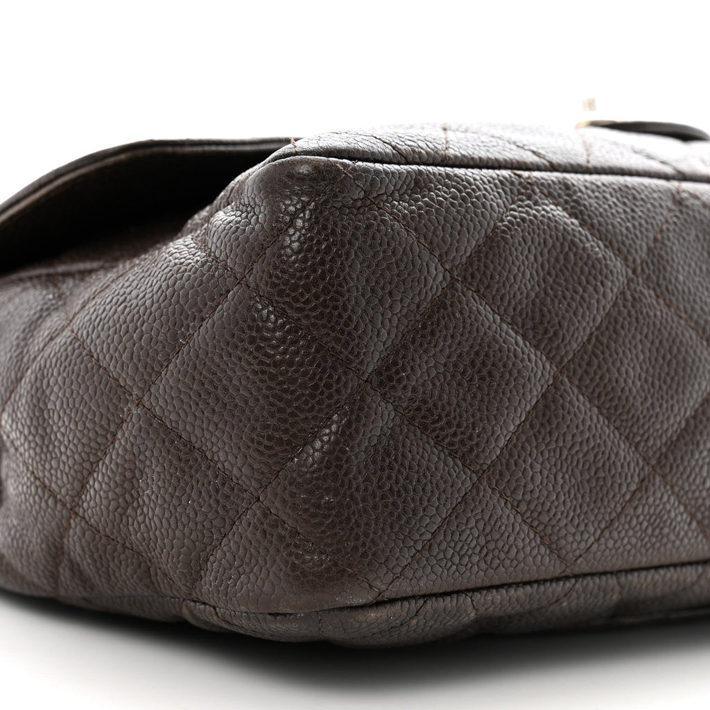 Caviar Quilted Jumbo Single Flap Dark Brown