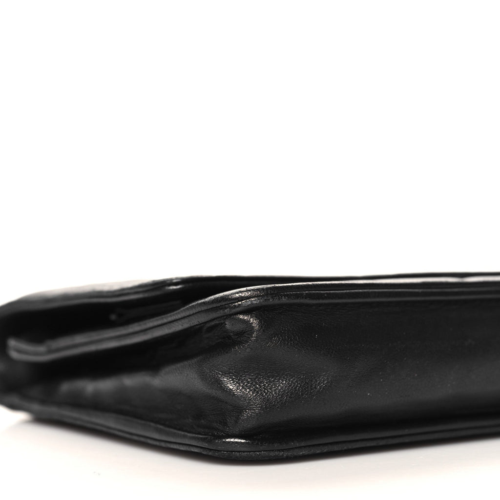 Lambskin Camellia Embossed Wallet On Chain WOC Black