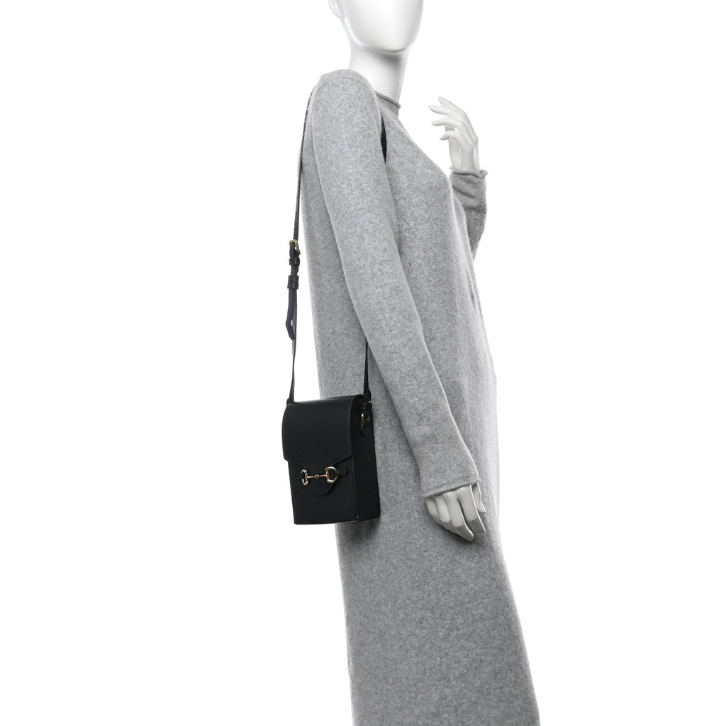 Dollar Calfskin Vertical Horsebit 1955 Crossbody Bag Black