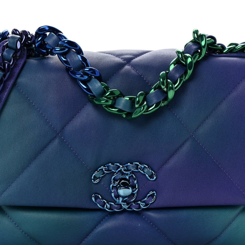 Tie Dye Calfskin Quilted Medium Chanel 19 Flap Blue Purple