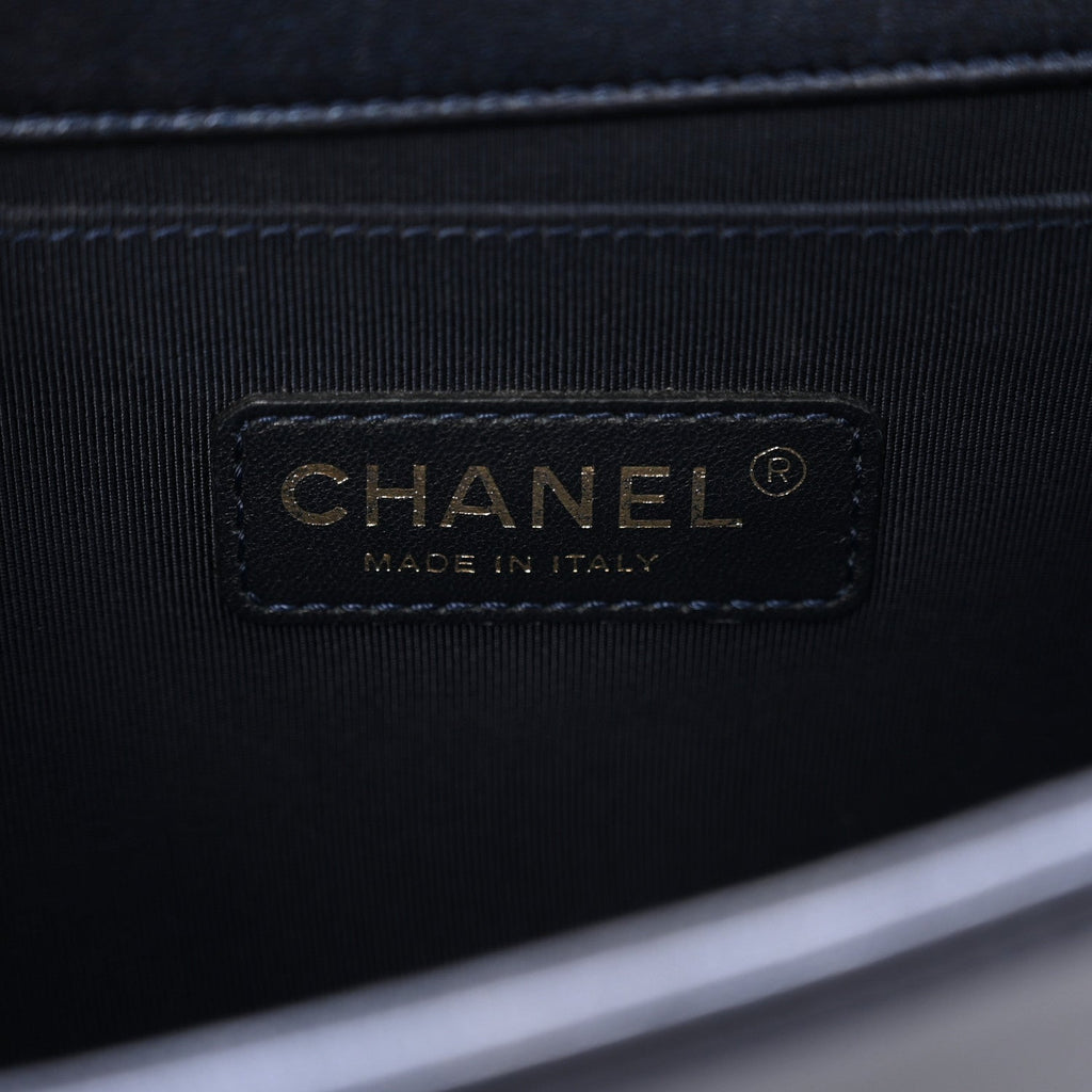 Lambskin Embossed Medium Boy Cube Flap Navy