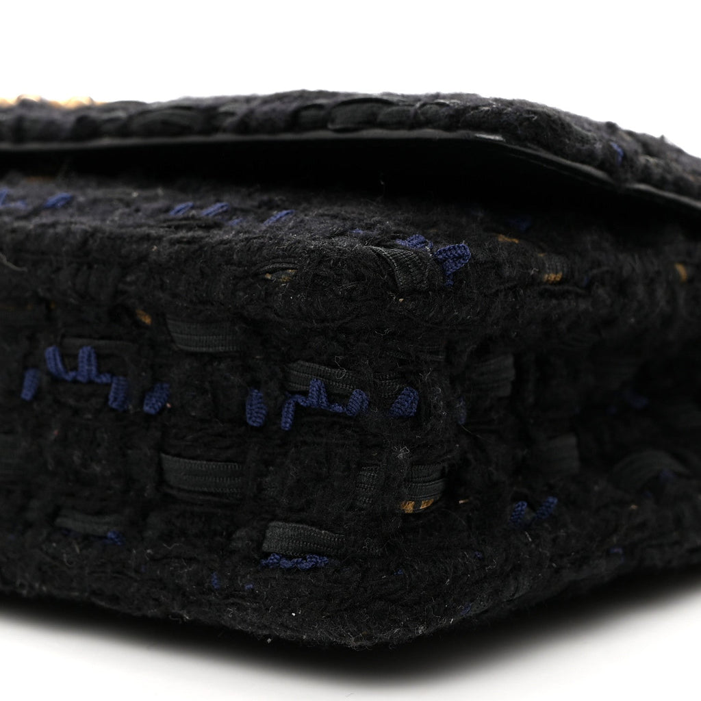 Tweed Quilted Chanel 19 Wallet On Chain WOC Black Navy Gold