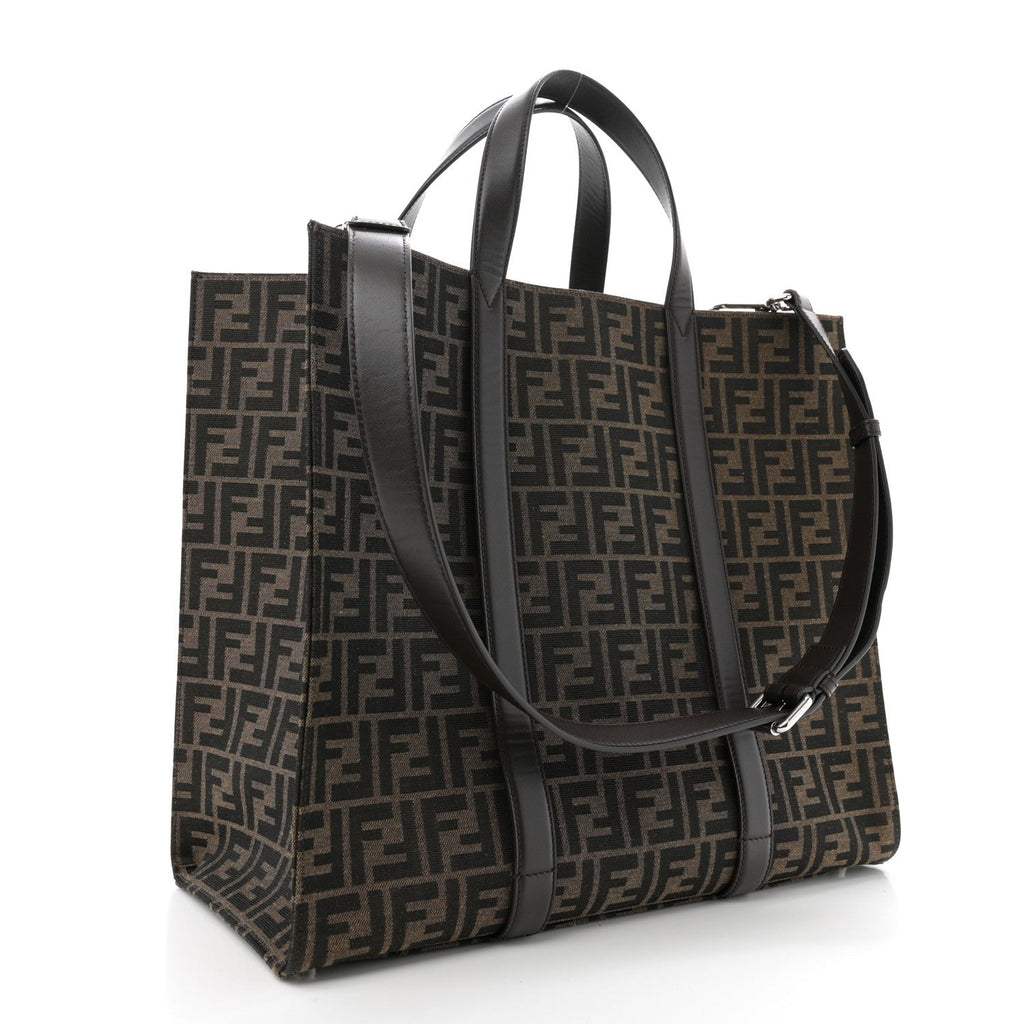 Recycled Fabric Jacquard Vitello Astro FF 1974 Shopping Tote Tobacco Moro Ebano