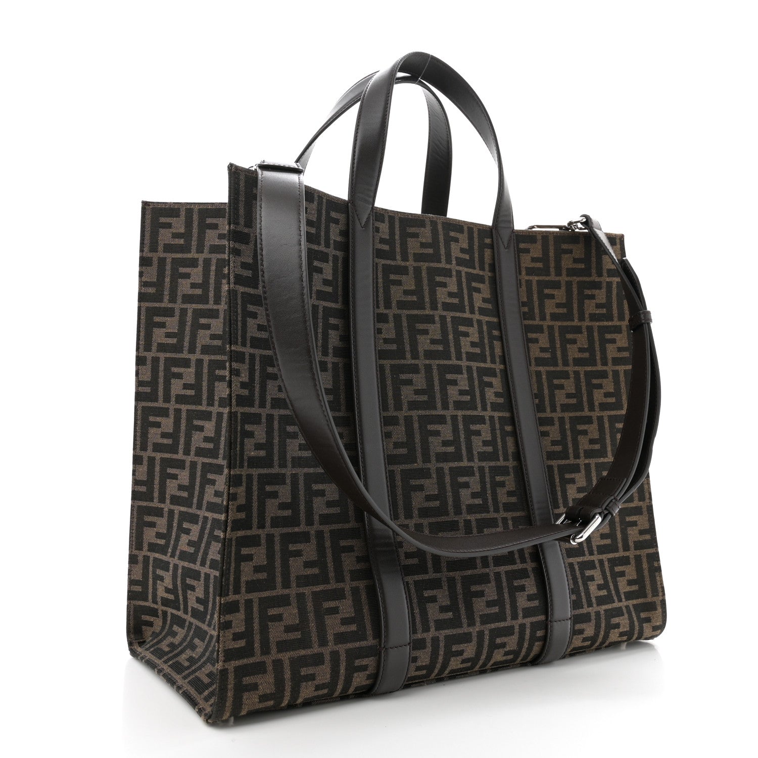 Recycled Fabric Jacquard Vitello Astro FF 1974 Shopping Tote Tobacco Moro Ebano