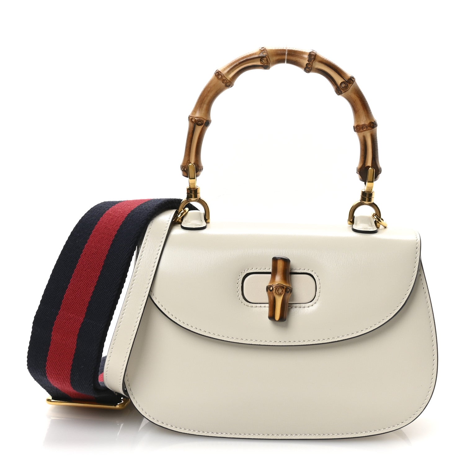 Boarded Dyana Lux Calfskin Web Small Bamboo 1947 Top Handle Bag Mystic White