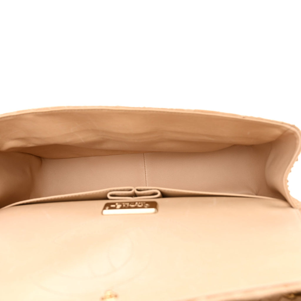 Snakeskin Jumbo Double Flap Beige