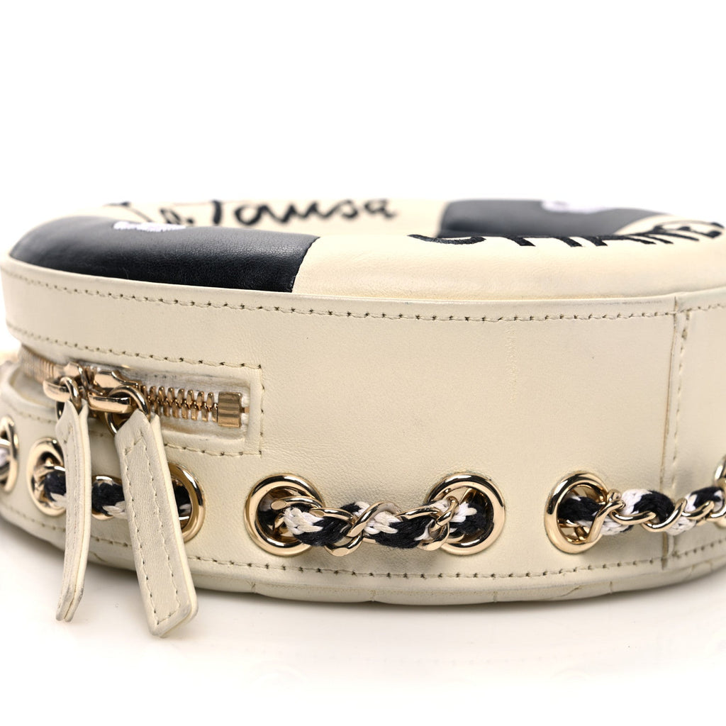 Lambskin Coco Lifesaver Round Bag Black White