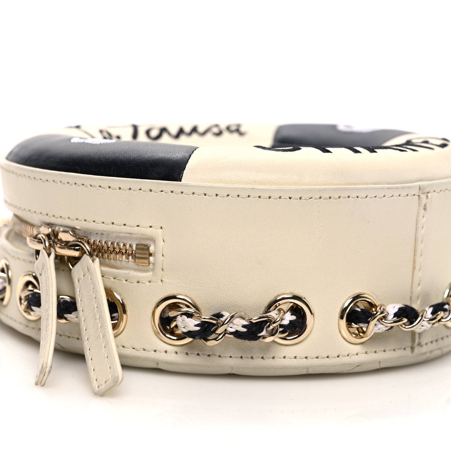 Lambskin Coco Lifesaver Round Bag Black White