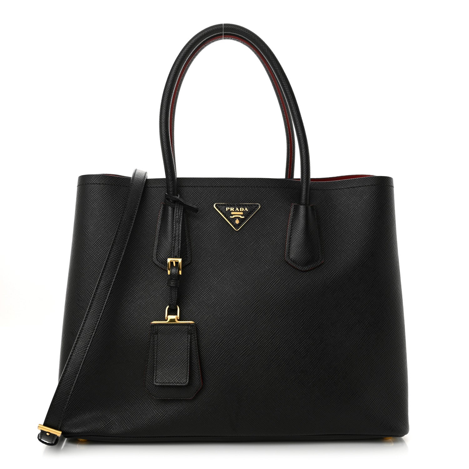 Saffiano Cuir Medium Double Bag Black Fuoco