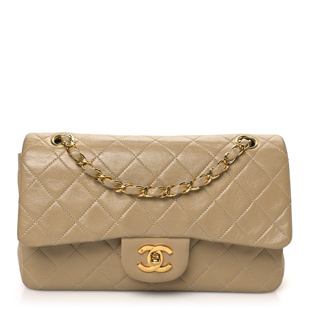 Lambskin Quilted Small Double Flap Beige