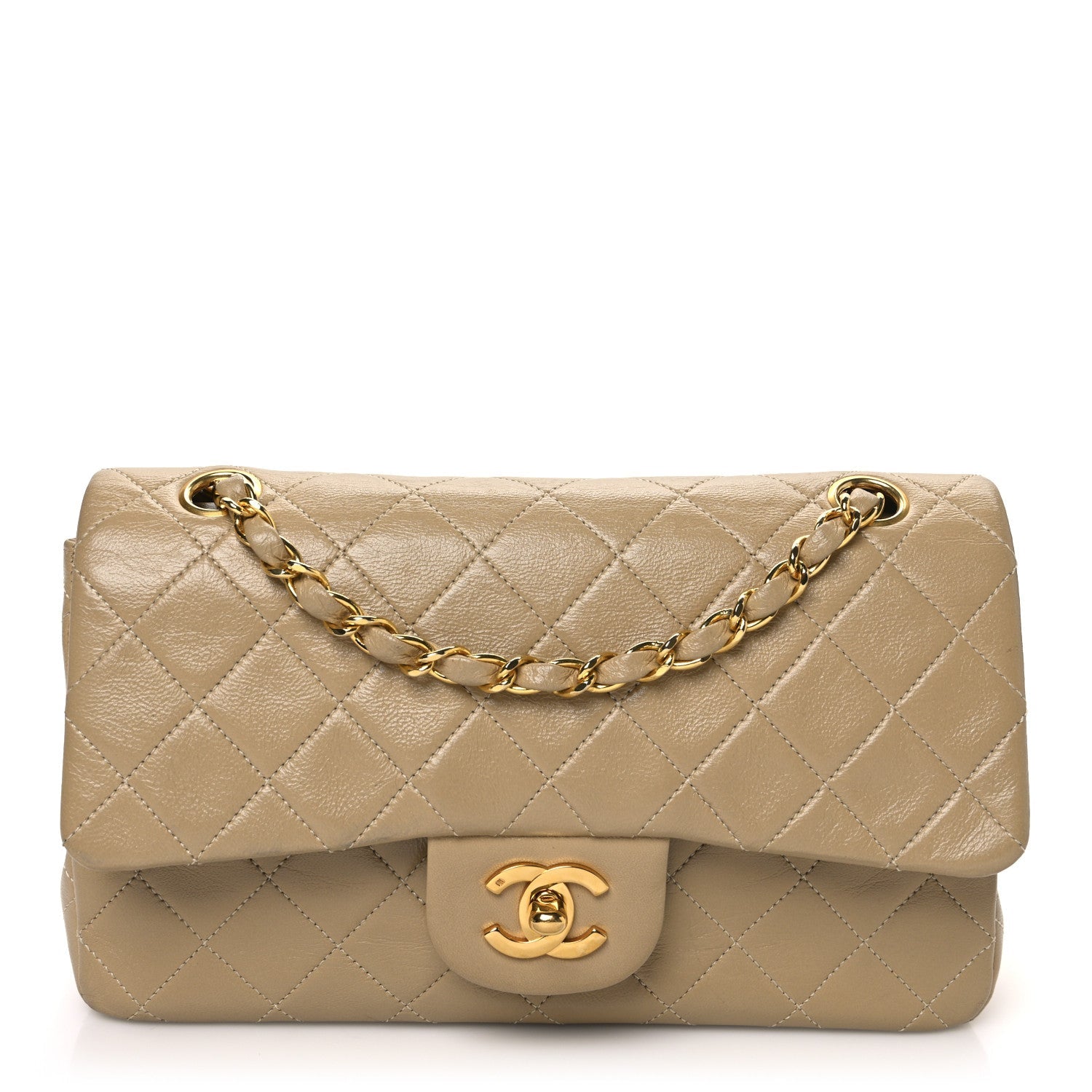 Lambskin Quilted Small Double Flap Beige