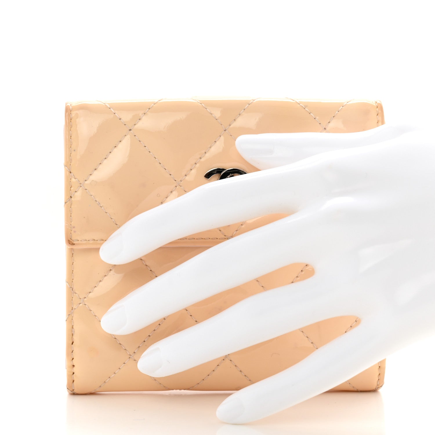 Patent Quilted Compact French Flap Wallet Light Pink
