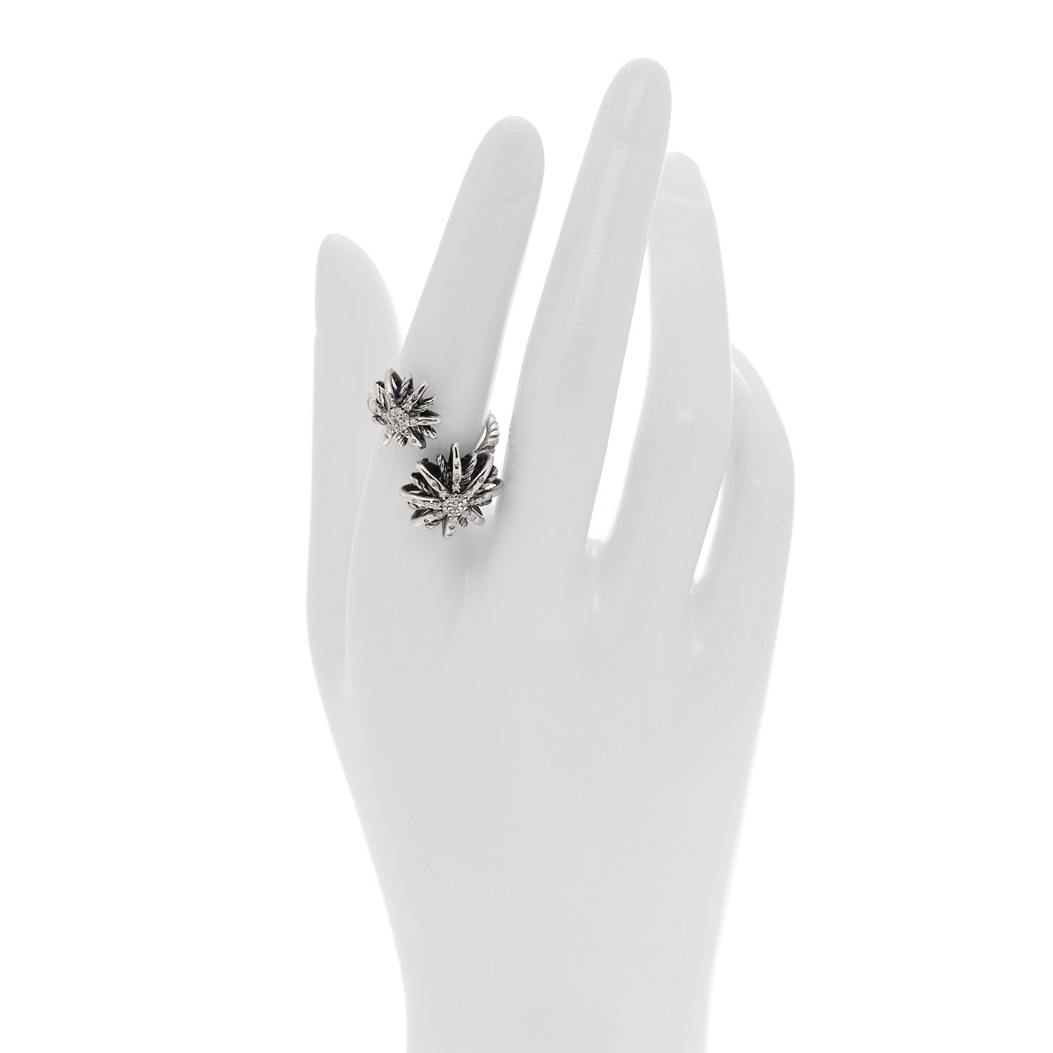 Sterling Silver Diamond 28mm Open Starburst Ring