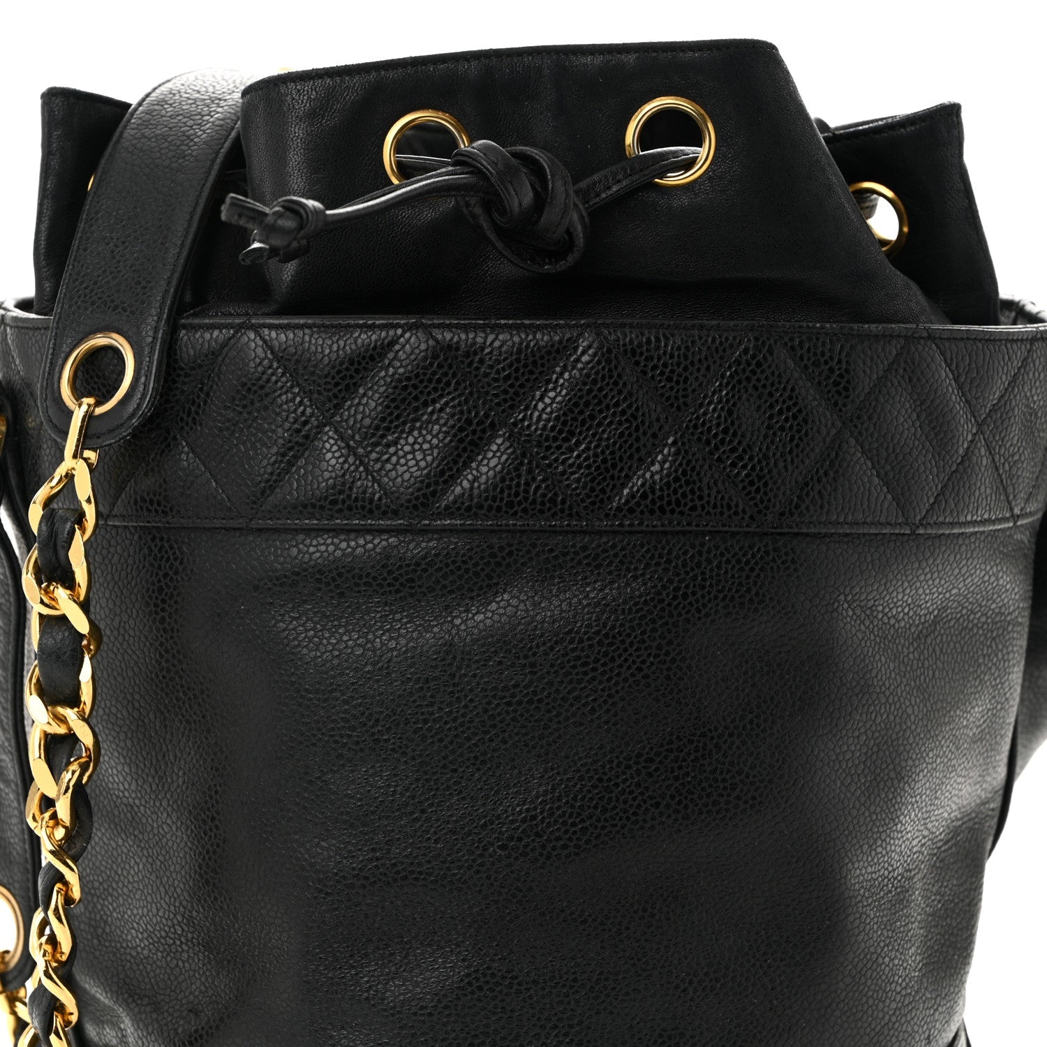 Caviar Drawstring Bucket Shoulder Bag Black