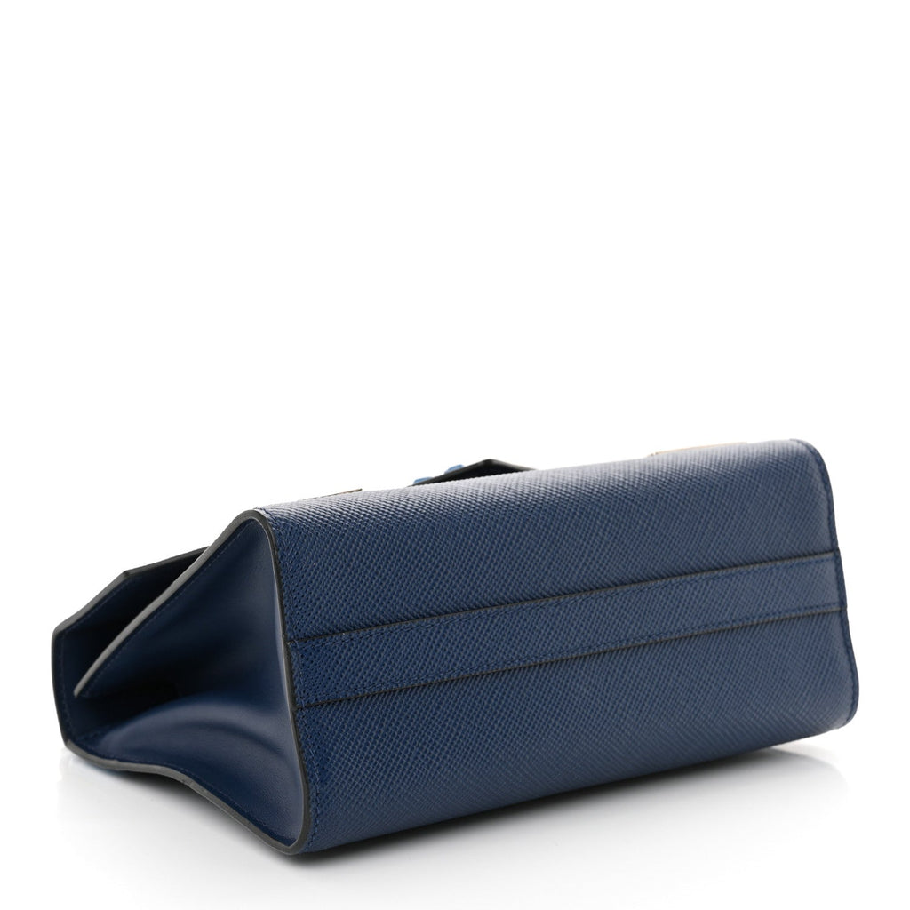 Saffiano Cuir Calfskin Monochrome Robot Patches Envelope Flap Chain Shoulder Bag Blue