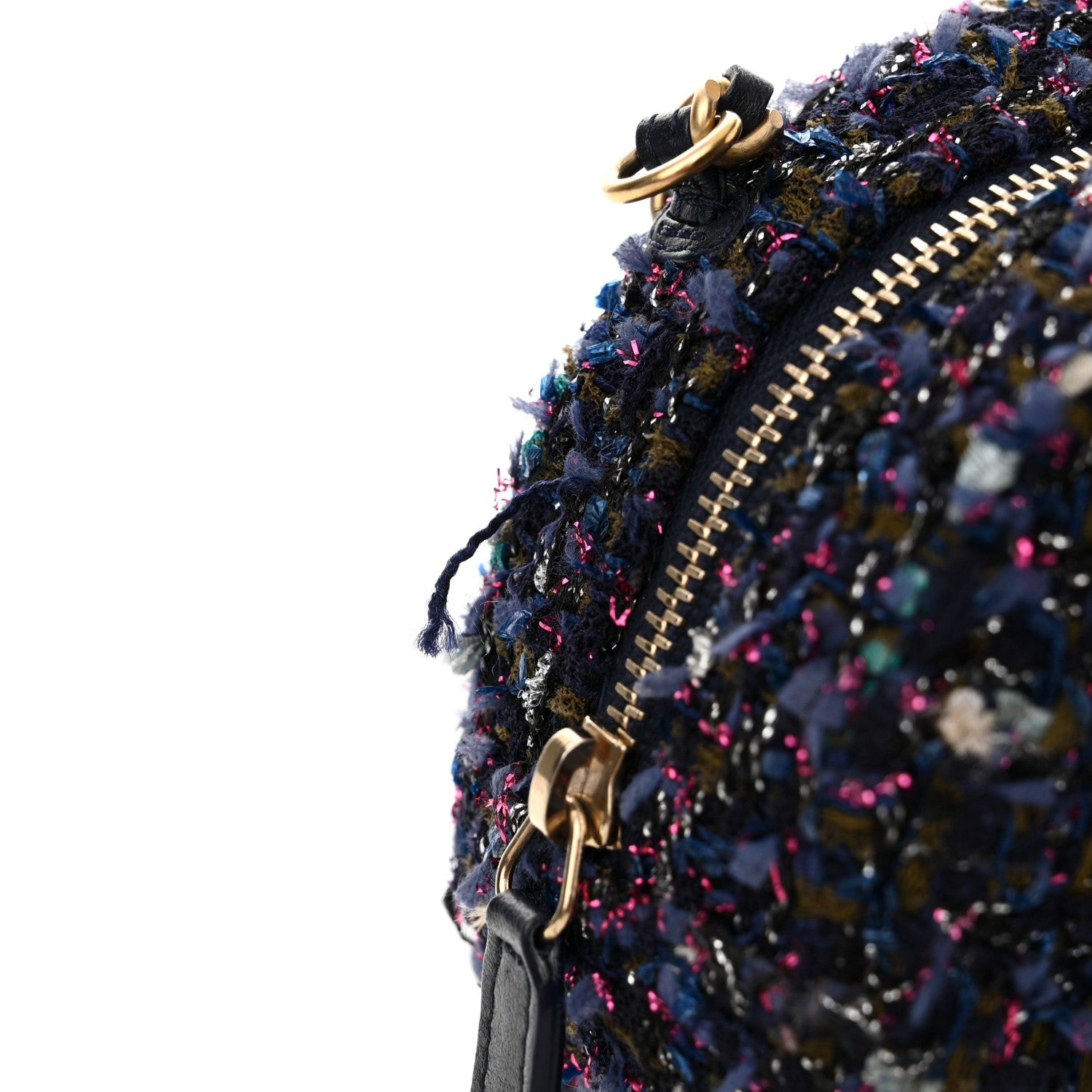 Tweed Quilted Round Clutch With Chain Multicolor