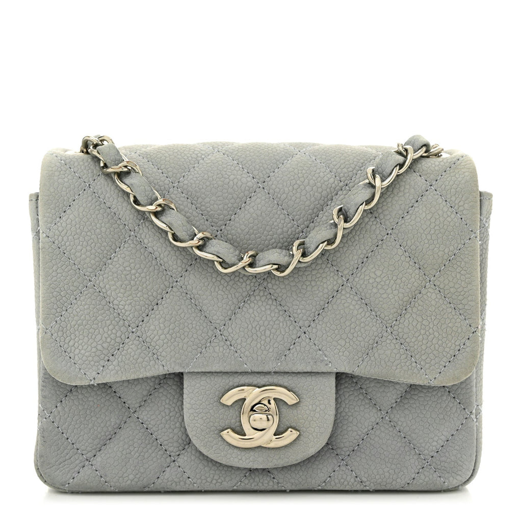 Iridescent Caviar Quilted Mini Square Flap Grey