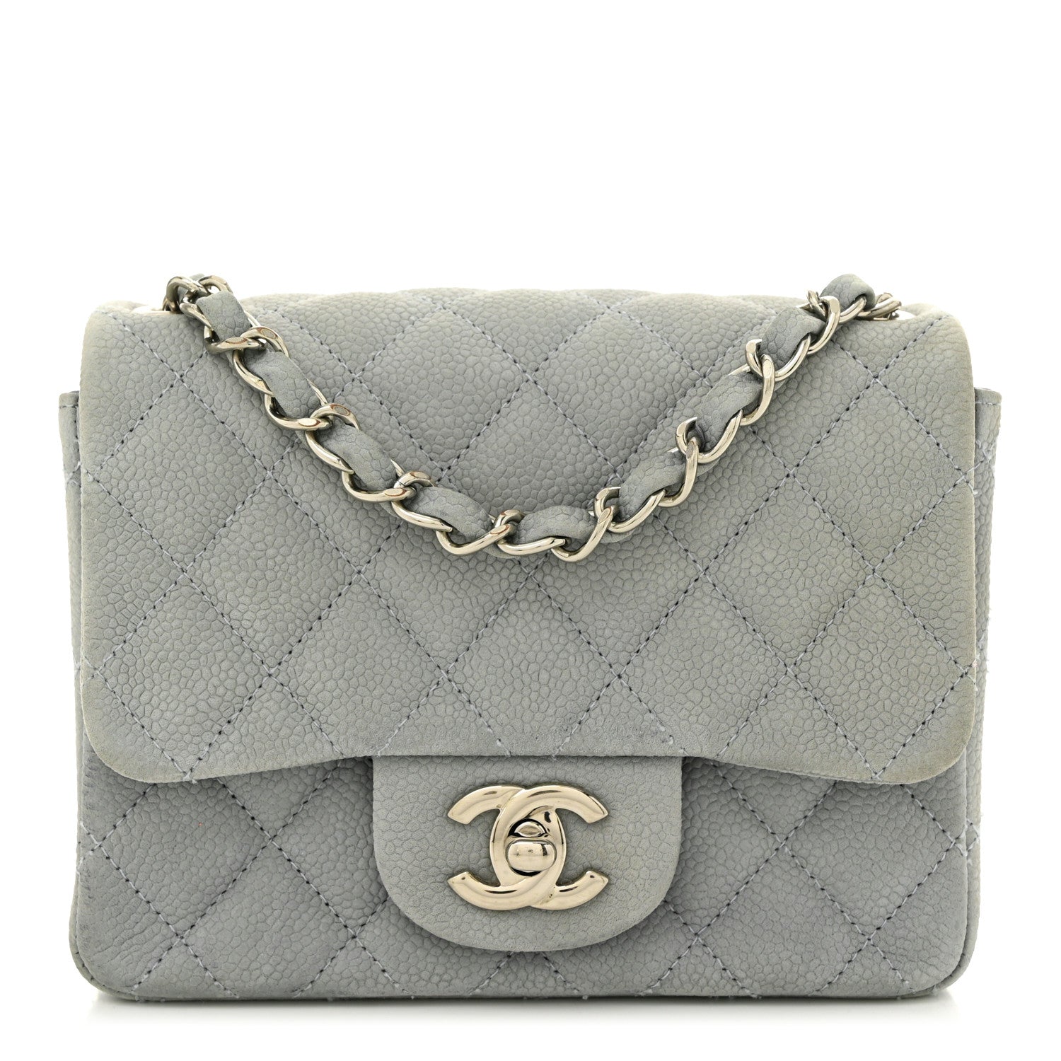 Iridescent Caviar Quilted Mini Square Flap Grey