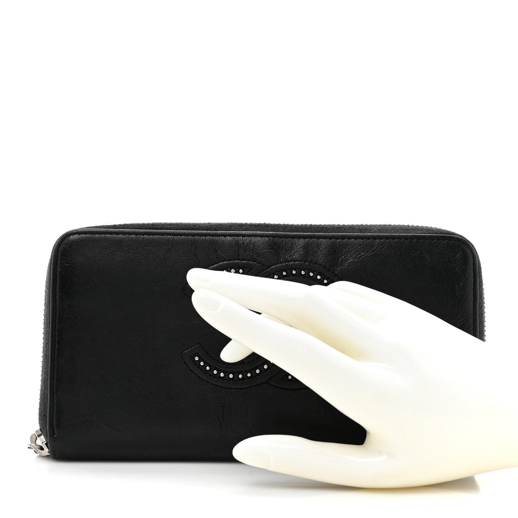 Lambskin Studded Small Timeless CC Zip Around Wallet Black