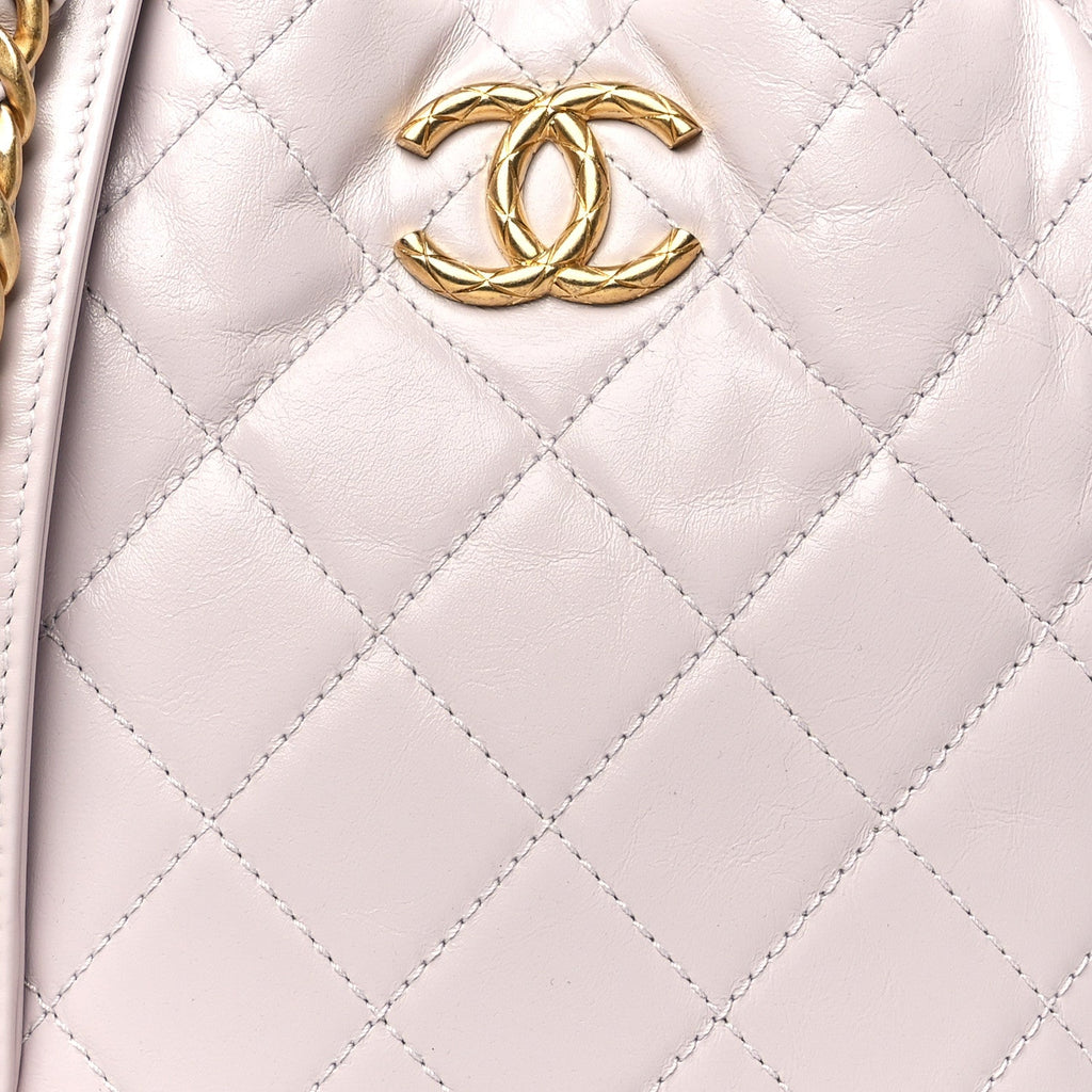Calfskin Stitched Coco Ring Bucket Drawstring Bag Light Pink