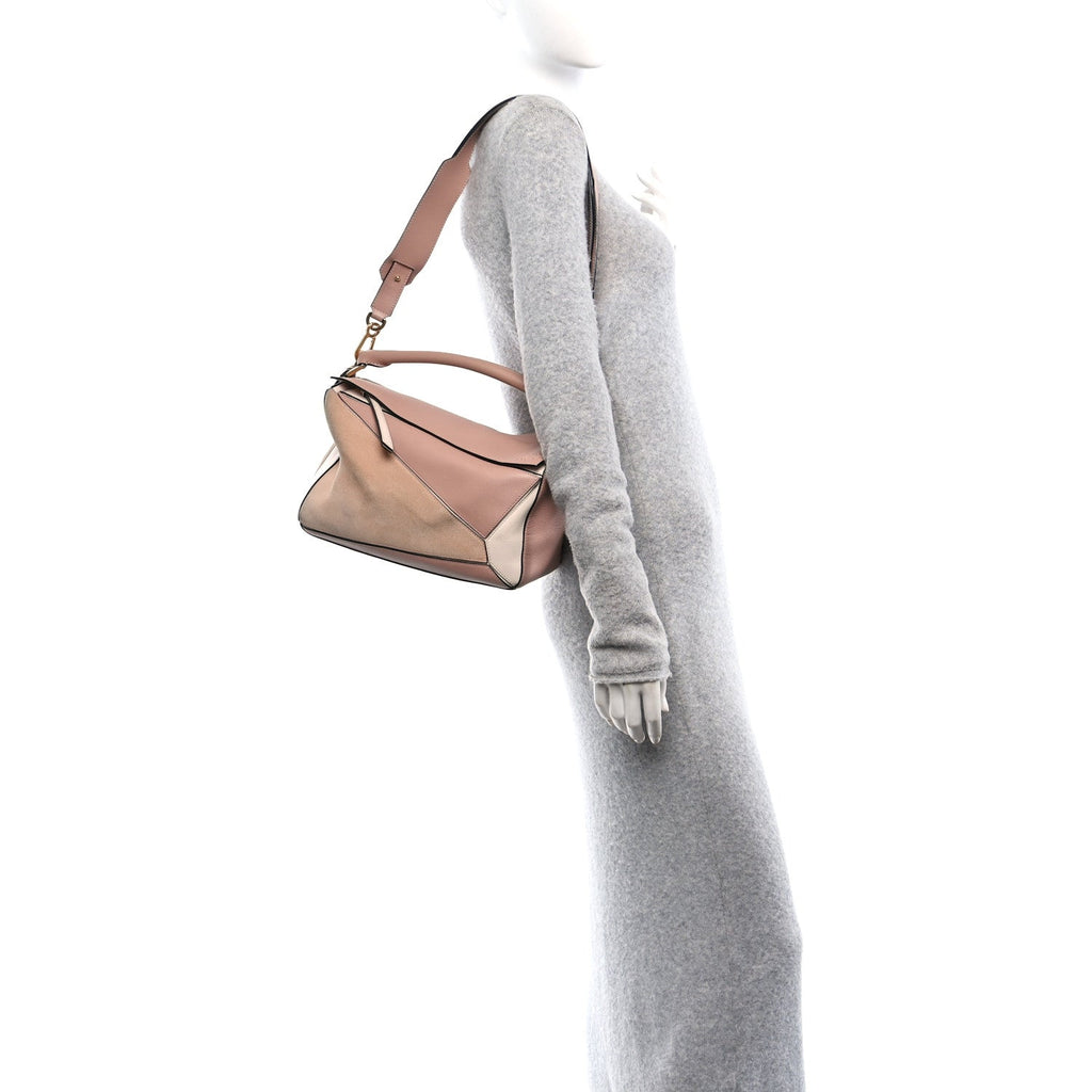 Calfskin Suede Medium Puzzle Bag Blush