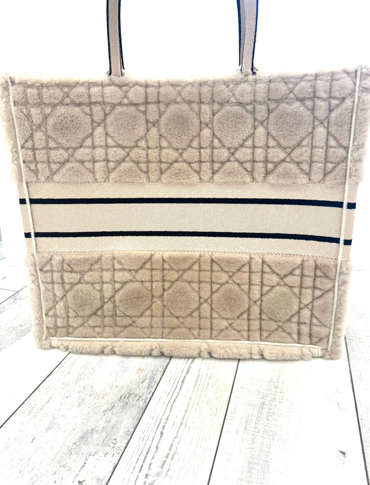 DIOR LAMBSKIN SHEARLING CANNAGE LARGE BOOK TOTE BAG