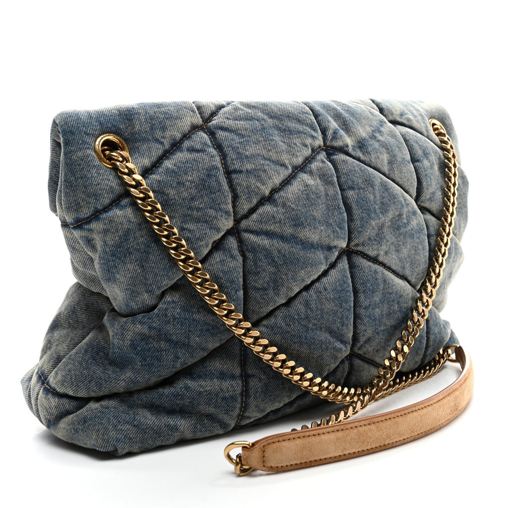 Denim Quilted Medium Loulou Puffer Monogram Chain Satchel Blue Cinnamon