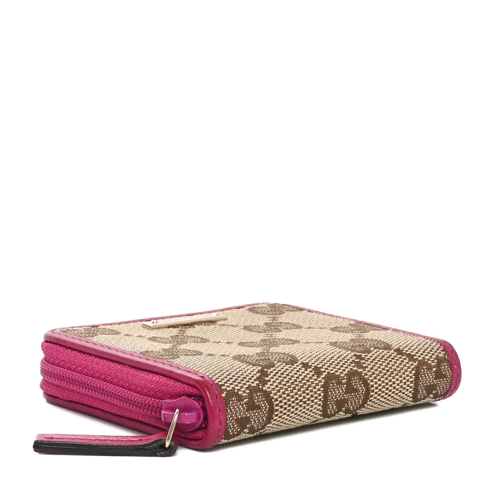 Monogram Dollar Calfskin Zip Around Coin Purse Beige Ebony Fuchsia