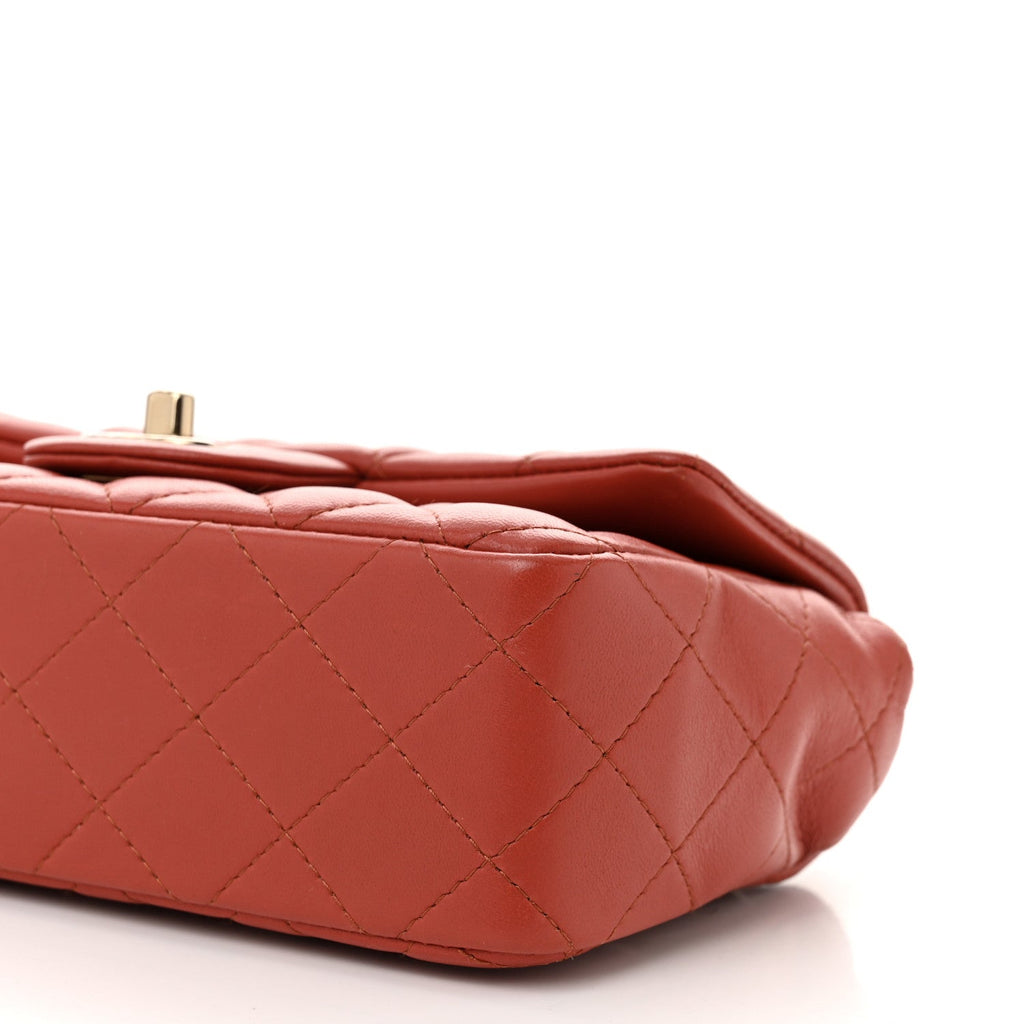 Lambskin Quilted Mini Rectangular Flap Brown