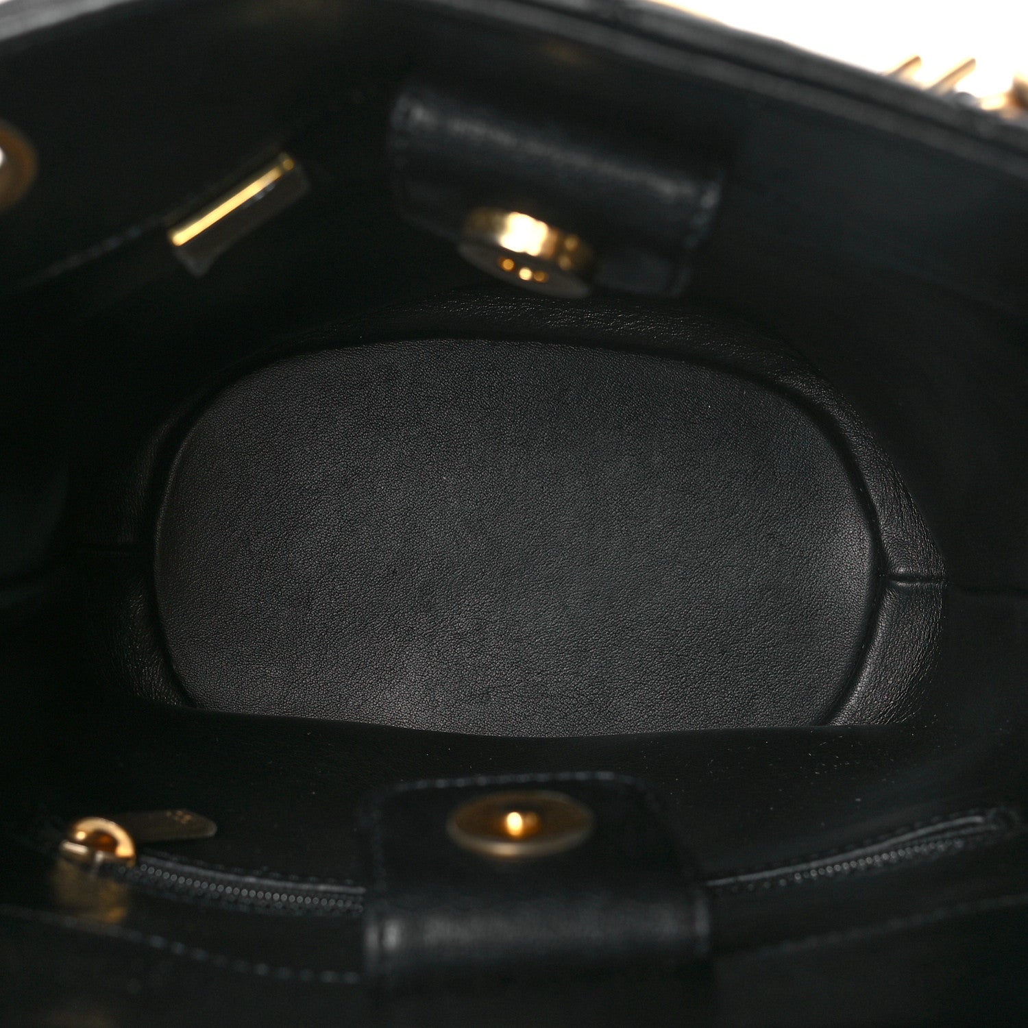 Lambskin Quilted Chaine Lettre Small Bucket Bag Black