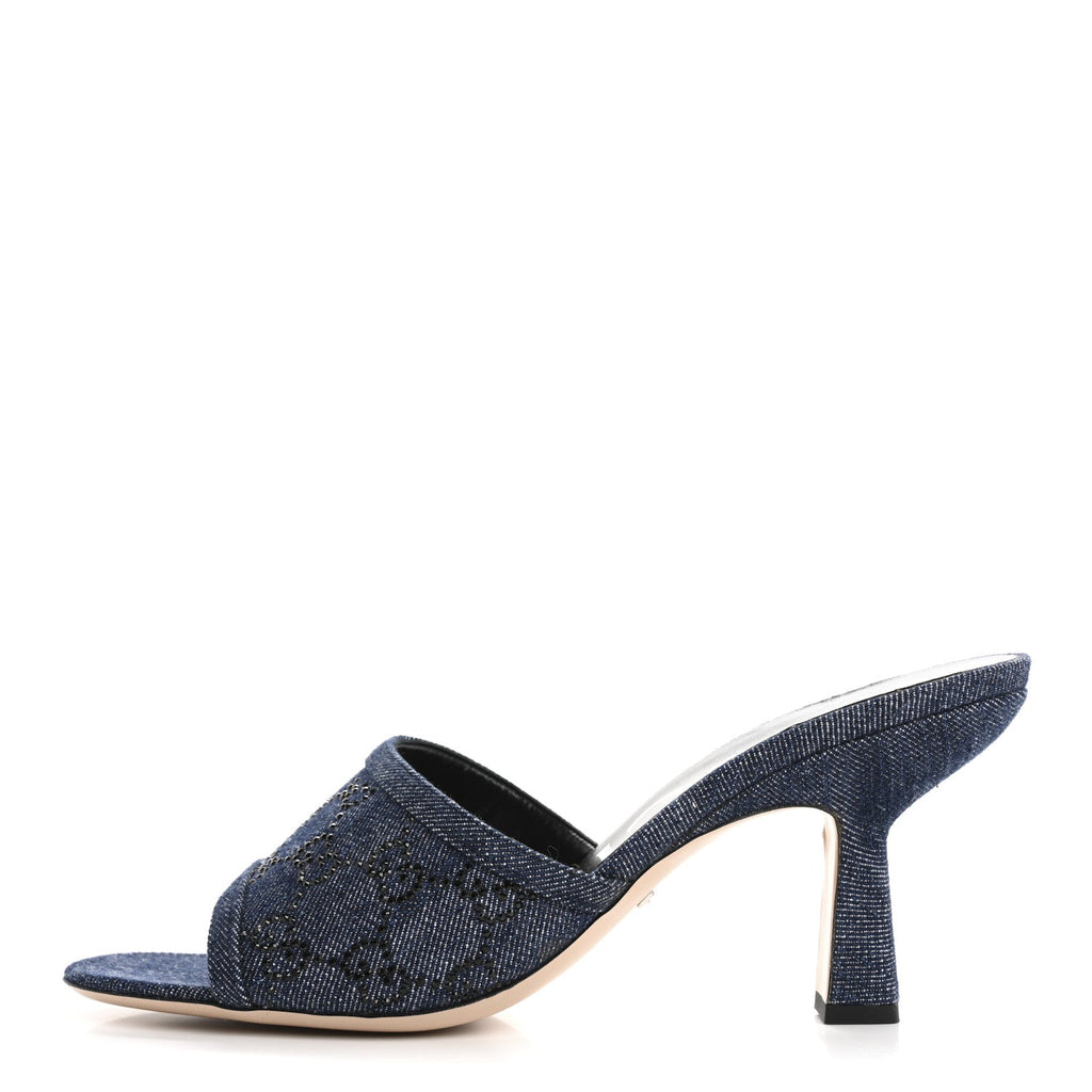 Denim Crystal GG Monogram Mules 40 Blue
