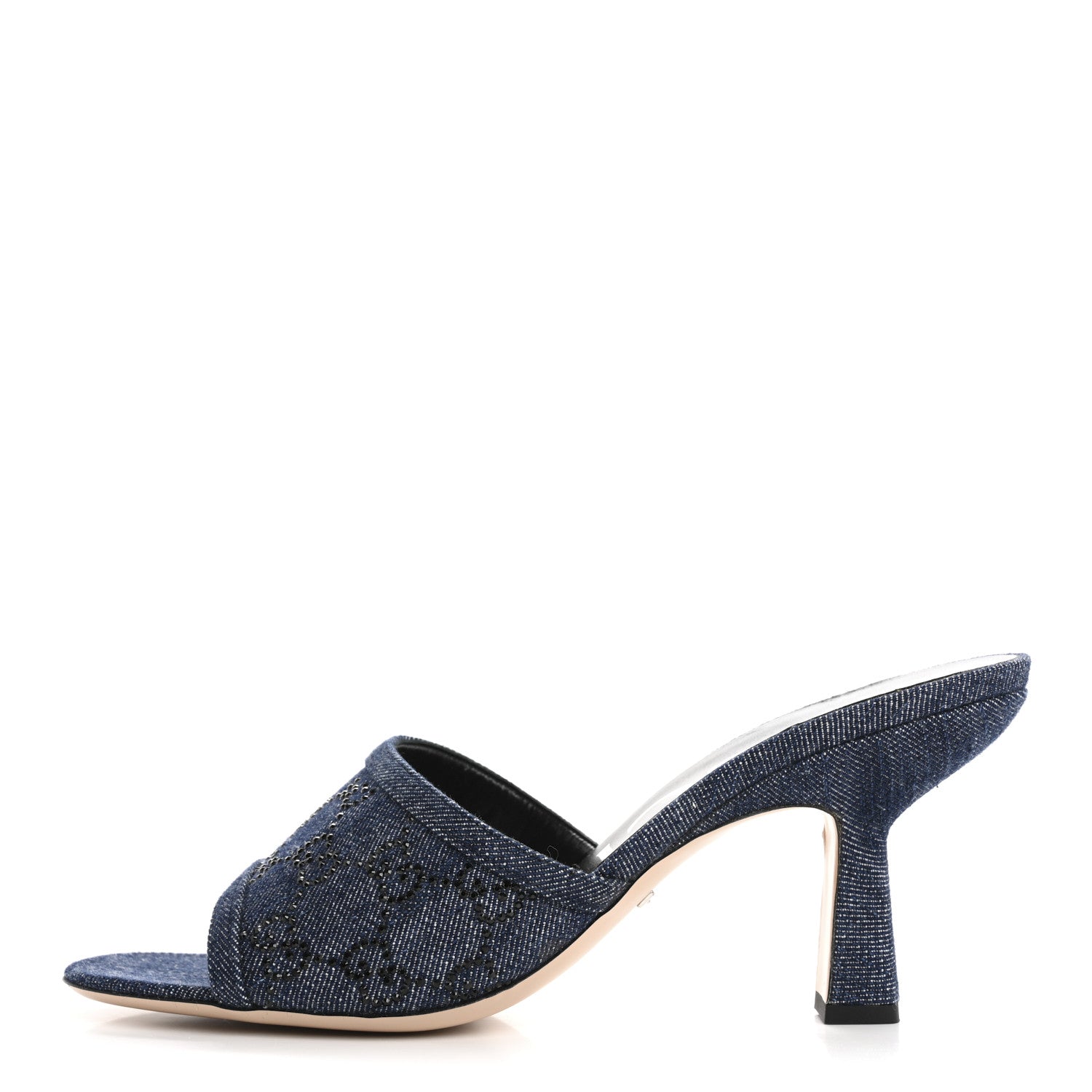 Denim Crystal GG Monogram Mules 40 Blue