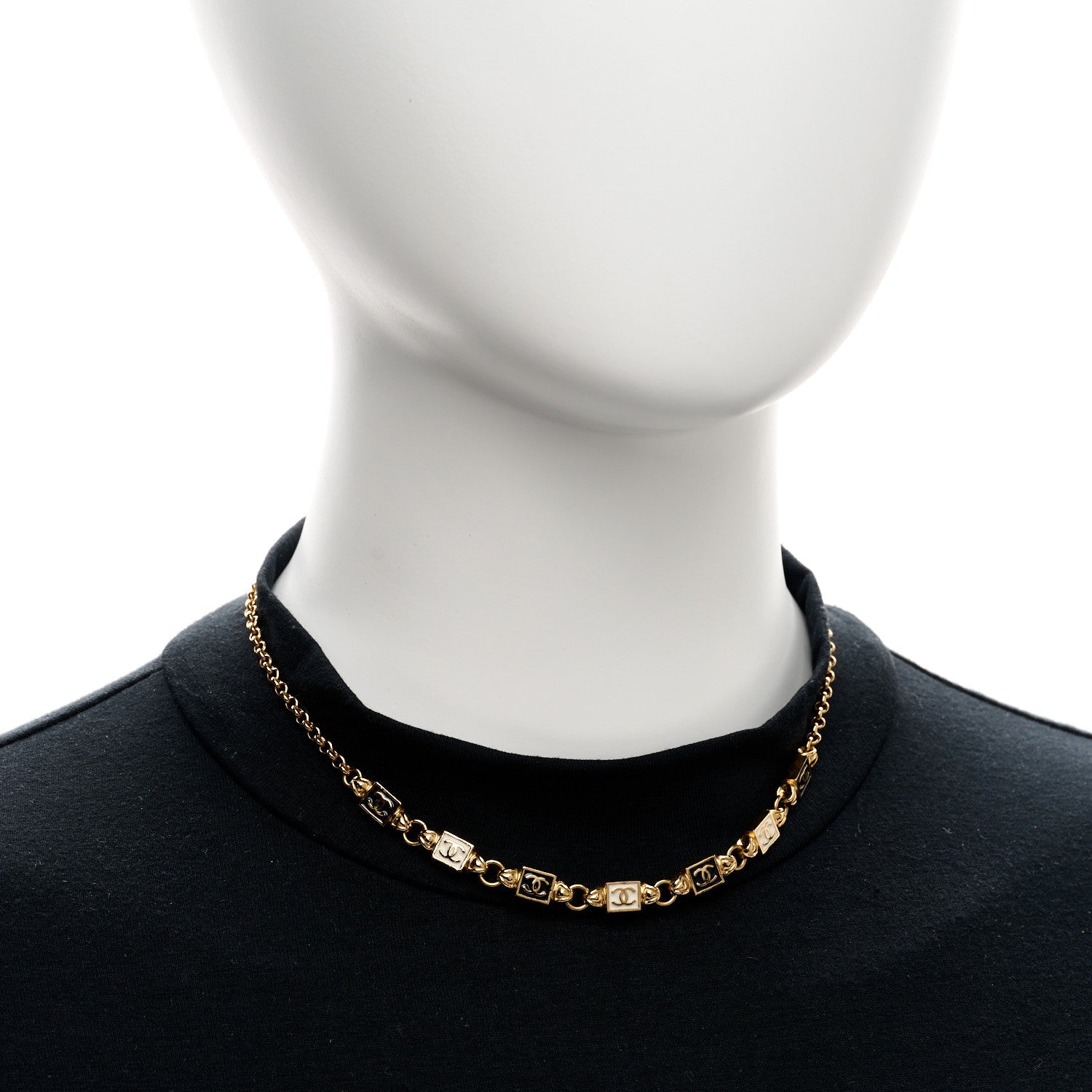 Metal Enamel CC Squares Choker Gold White Black