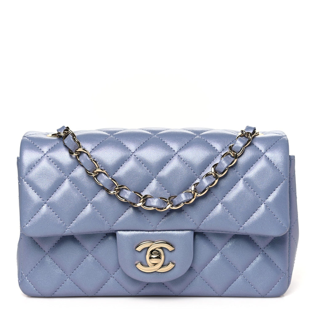 Iridescent Lambskin Quilted Mini Rectangular Flap Light Purple