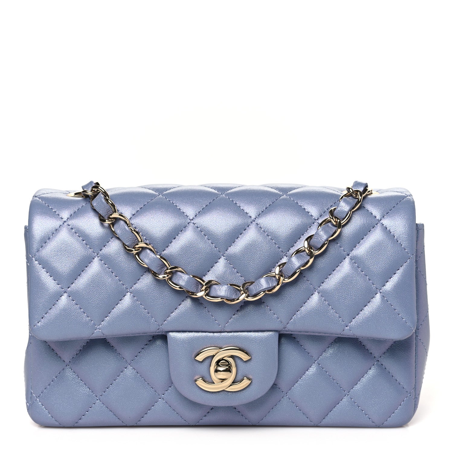 Iridescent Lambskin Quilted Mini Rectangular Flap Light Purple