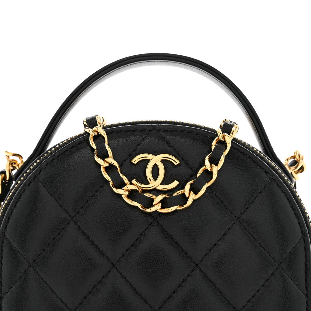 Lambskin Quilted Mini Chic Riviera Top Handle Vanity Case Black