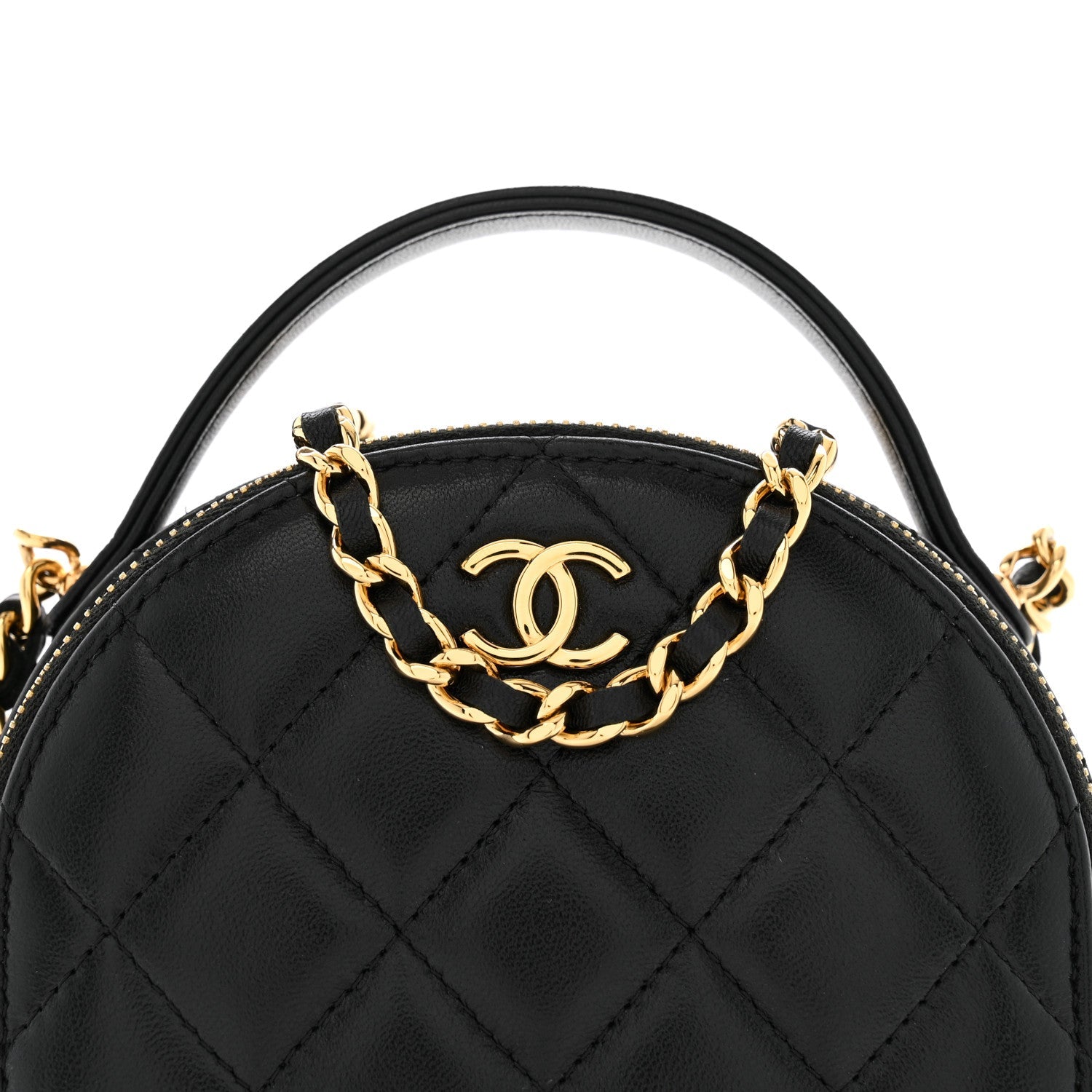 Lambskin Quilted Mini Chic Riviera Top Handle Vanity Case Black