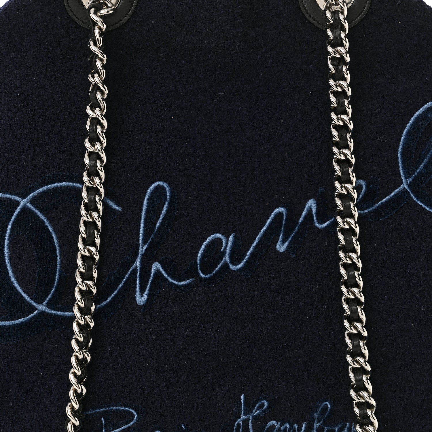 Wool Calfskin Embroidered Paris Hamburg Large Shopping Bag Blue