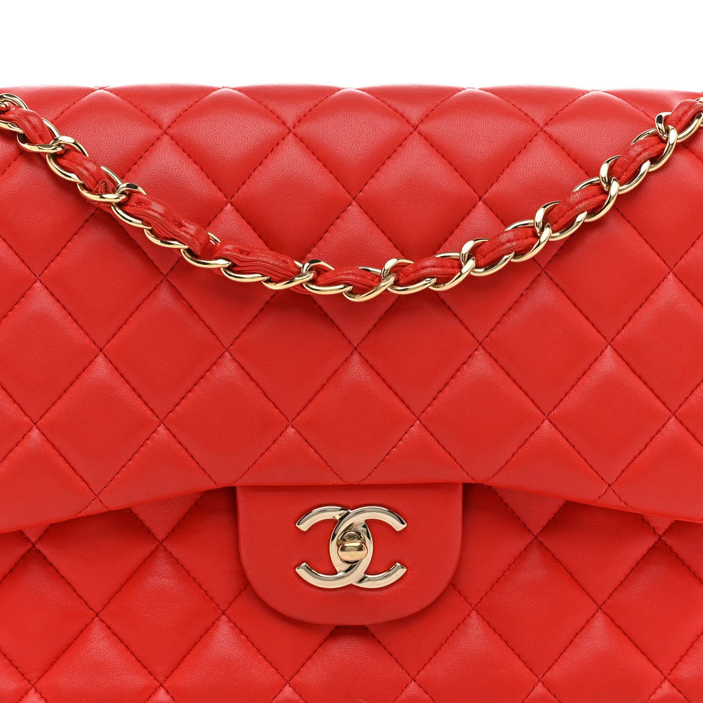 Lambskin Quilted Jumbo Double Flap Red