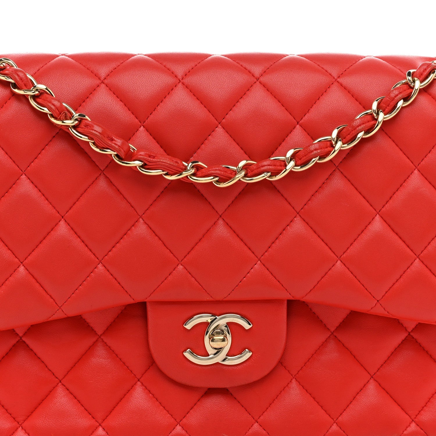 Lambskin Quilted Jumbo Double Flap Red