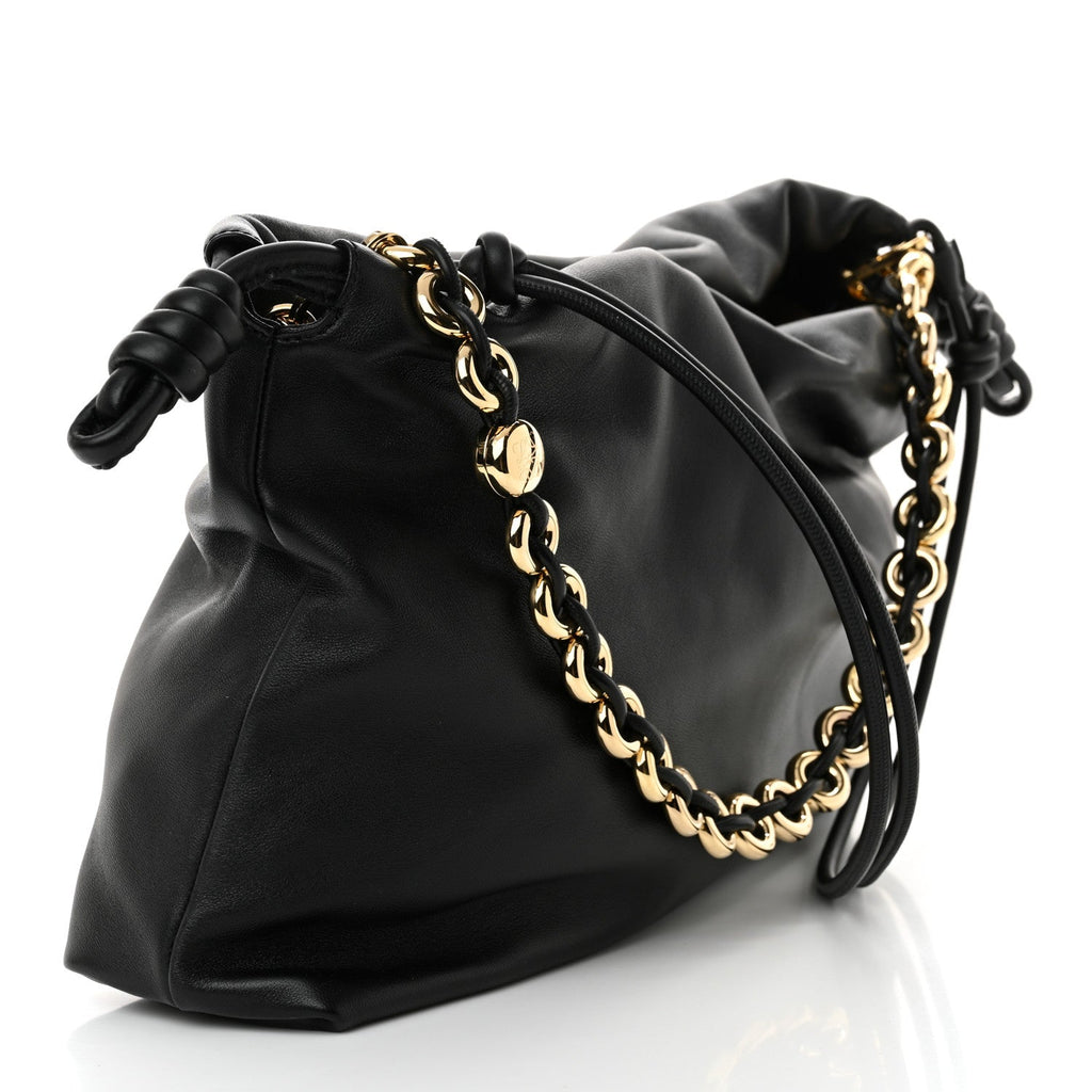 Mellow Nappa Donut Chain Large Flamenco Knot Clutch Black